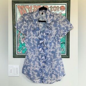 United Colors of Benetton Blue Floral Shirt, Size XS